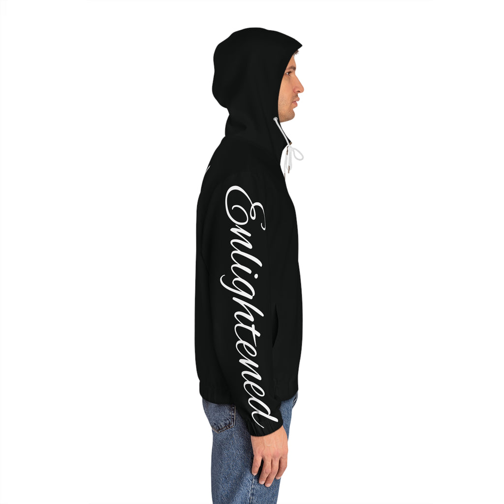 Black Lotus Flower Full-Zip Hoodie — White Lettering & Drawstrings