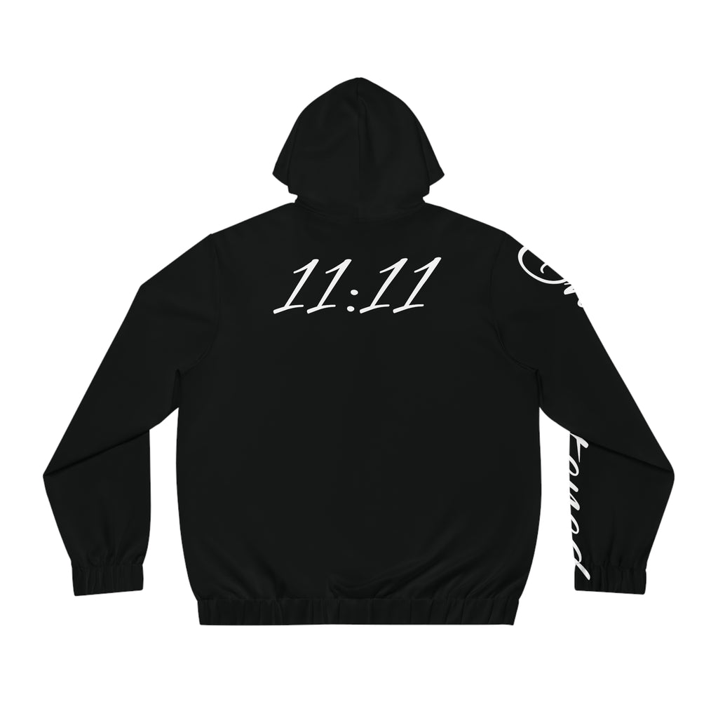 Black Lotus Flower Full-Zip Hoodie — White Lettering & Drawstrings