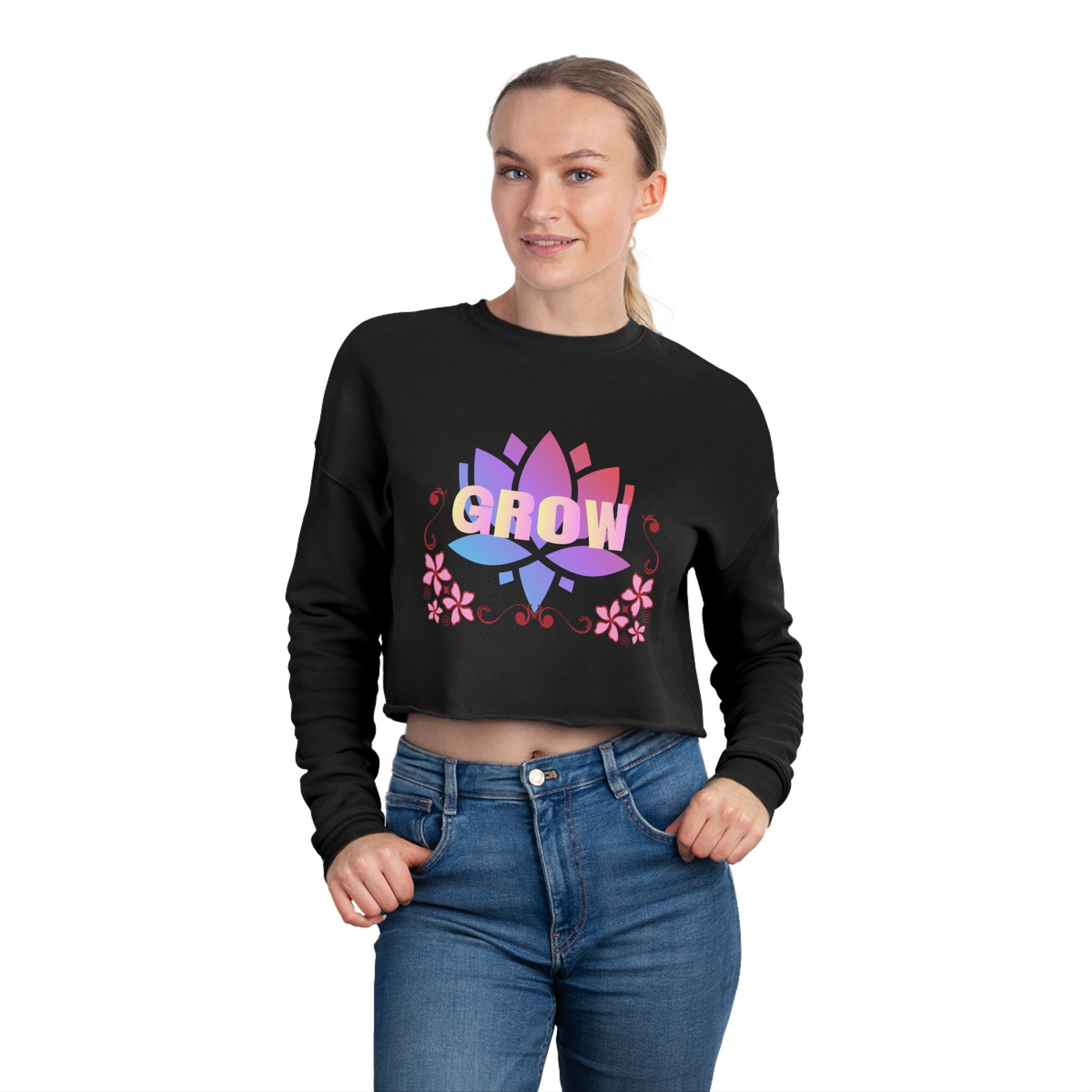 Grow Floral Cropped Sweatshirt — Women's Motivational Garden Tee