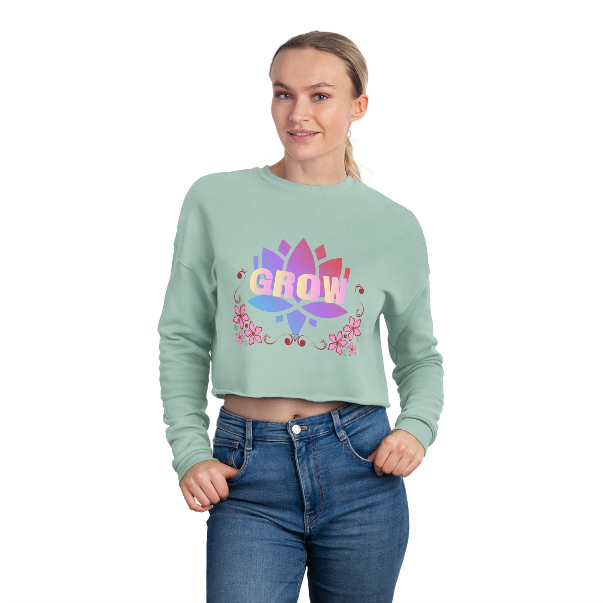 Grow Floral Cropped Sweatshirt — Women's Motivational Garden Tee